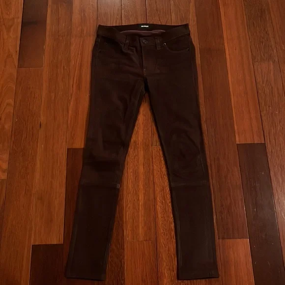 HudsonKrista Leather Crop Skinny Bordeaux Wax Suede Pants 24 Burgundy Maroon